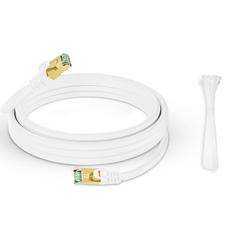 10 m CAT 7 Patch Cable Network Cable 10 Gigabit 600 MHz Highspeed LAN Cable & RJ45 Ethernet Cable (White Waterproof S/FTP) for Router Modem PC Switch Patch Panel Server etc. + 25