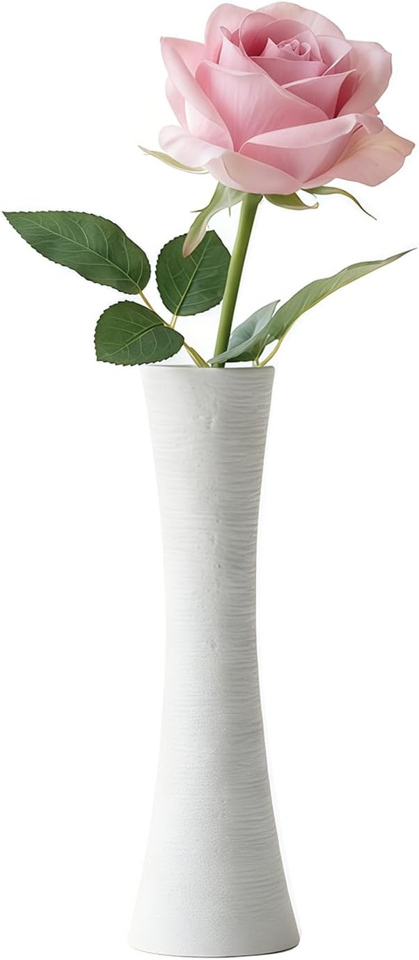 VASANA 20CM Small Ceramic White Trumpet Vase for Home Decor, Living Room, Office, Centerpieces, Wedding Decorative