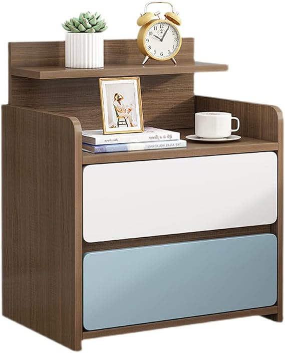 Bedstand Bedside Table Modern Minimalist with Shelf Simple Double Drawer Storage Storage Cabinet Home Bedroom Bedside Table Night Stand(A)