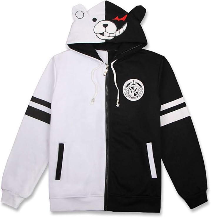 Unisex Print Hoodies Zipper Jacket Black White Bear Cosplay Costume