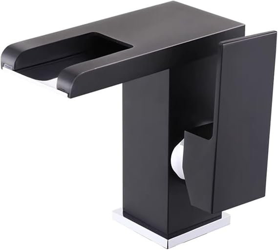 Waterfall Bathroom Faucet With LED Colour Changing Light Temperature Control For Wash Basin Bathroom Cabinet(Black)
