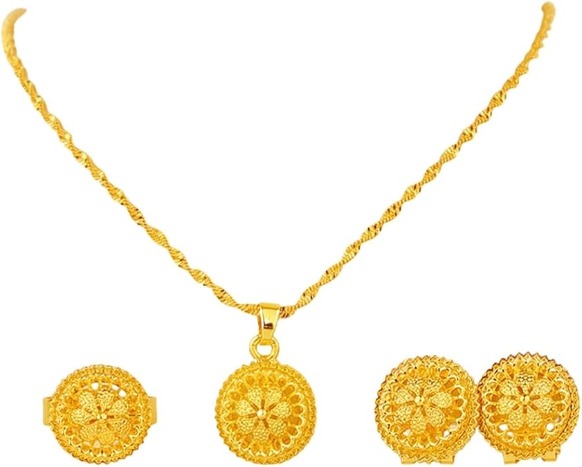 Fashionable Jewelry Set Necklace Earrings Rings Exquisite Gold Jewelry Set Ideal for Weddings Parties and Giving
