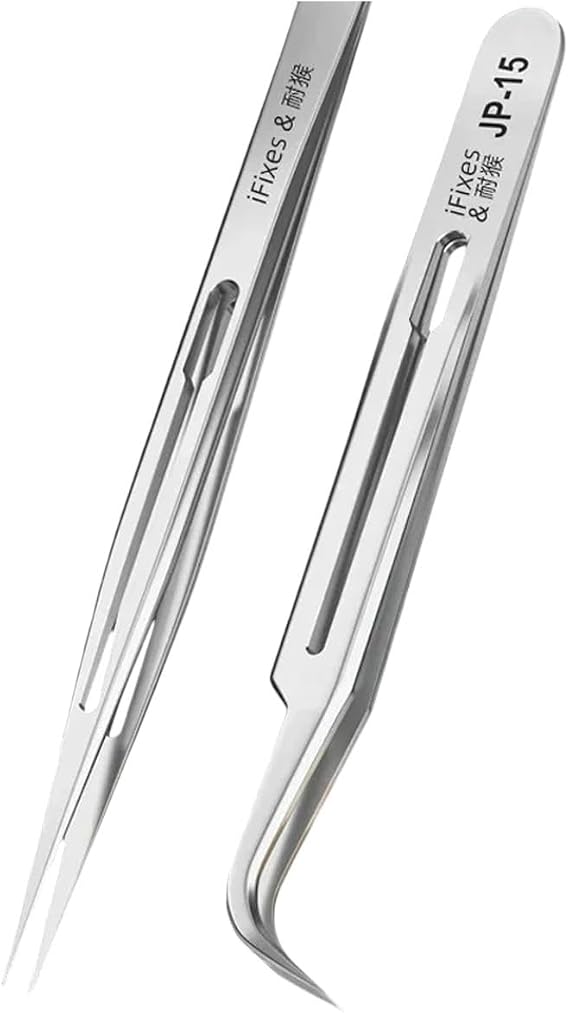 IFixes Curved Stainless Steel Industrial Tweezers Non - Magniticic High Hardness Tweezer For Phone Jump Wire Fly Line Repair Tool