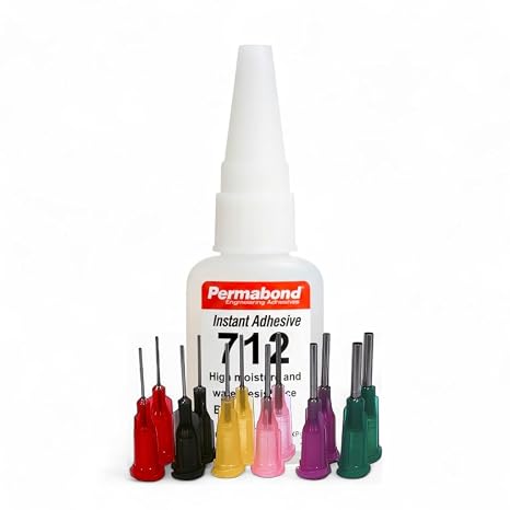 Maven Adhesive Kits (Permabond 712) High-Performance Cyanoacrylate Adhesive, Water-Resistant, Low Viscosity for Hot and Humid Environments (Glue + Needle Tips, 1oz)