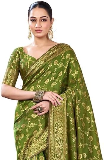 Women's Banarasi Silk Saree Pure Silk Saree With Unstitched Blouse Piece