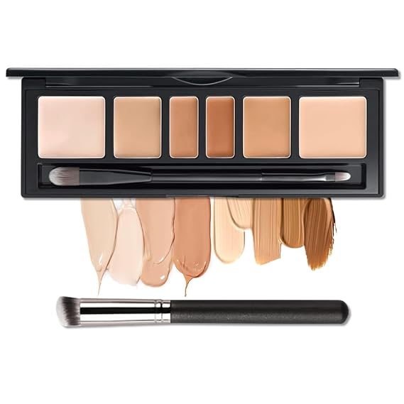 Cream Concealer Palette With Brushes, 6 Colors Makeup Contour Face Contouring Cream, Full Coverage Camouflage Base Foundation, Professional Daily Makeup (#01)