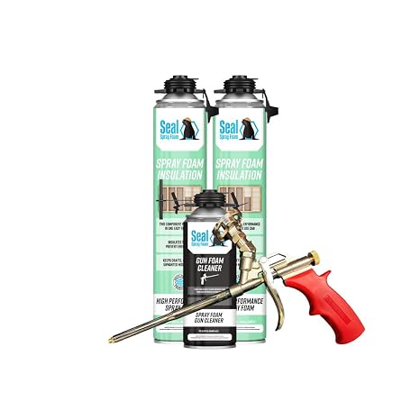 Seal Spray Foam High Performance 80% Plus Closed Cell Formula Insulating Foam Can Kit w/Angled Gun Foam Applicator and 1 Can of Cleaner (50 Board FT-2 Cans)