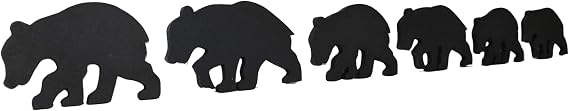 Rustic Wooden Bear Family Decor | Set of 6 Black Bears Six Baby Bear Cubs | Cabin, Lodge, or Woodland Home Decoration