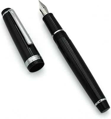 82 Fountain Pen - Acrylic Material Pen Barrel, Iridium Extra Fine Nib with Ink Converter Smooth Writing Classic Design Black Silver Trim, EF