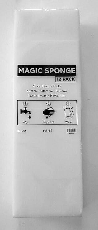 HI-TECH Magic Foam Eraser Sponges 12-Pack Melamine Cleaning Pads Erase Dirt, Scuffs & Stains from Auto Interiors, Walls, Shoes, Kitchen & More 2.5"x 4.75"