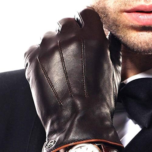 ELMA Winter Leather Gloves for Men -Touchscreen CashmereFleece Lined Cold Weather Driving Fashion Dress