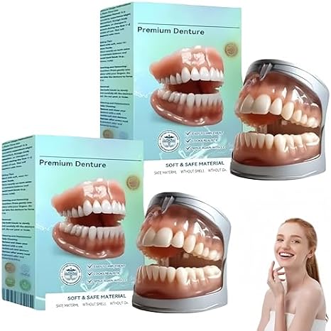 Full Set Dentures, Generation Flexible Full Denture Solution, Silicone Custom Dentures Teeth Top and Bottom, Comfortable Natural-Looking Teeth (2 PCS)
