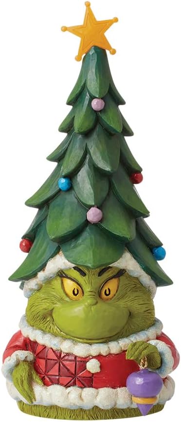 Enesco Dr. Seuss Grinch by Jim Shore Gnome Santa Grinch with Tree Hat Lit Figurine and LED Lights, Collectible Christmas Figurines, Hand Crafted Stone Resin Statue Decor, 9.84 Inch, Multicolor