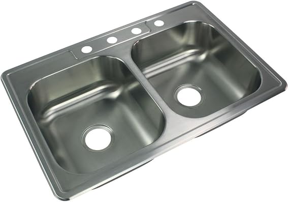 Transolid STDE33227-4 Select 33-in x 22 1/64-in x 7-in Double Basin Drop-in Stainless Steel Kitchen Sink with 4 Faucet Holes