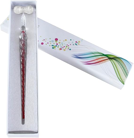 Crystal Glass Dip Pen, Handmade Glass Signature Pen Christmas Gift Business Present with a Pen Holder Vintage Elegant Design, Gift Package(Red)