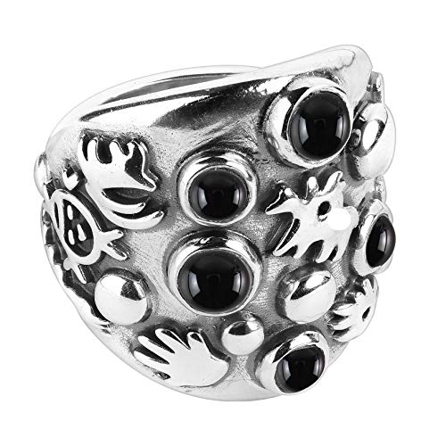 American West Sterling Silver Choice of White Howlite, Turquoise, Black Agate, Orange Spiny Gemstone Petroglyph Ring Size 5 to 10