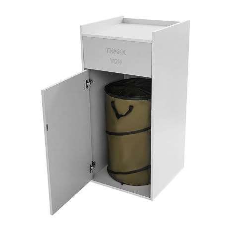 Wood Commercial Trash Receptacle with Tray Top, 40 Gallon Wooden Restaurant Indoor Trash Can Cabinet and Garbage Receptacle, Silver
