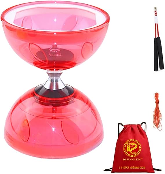 5 Inches Triple Bearing Diabolo Made by Soft Silicone Rubber, Flexible 3 Live Axles Chinese Yoyo Diablo Set with Fiberglass Diablo Sticks & String Kit Great for Beginners and Pro (Pink)