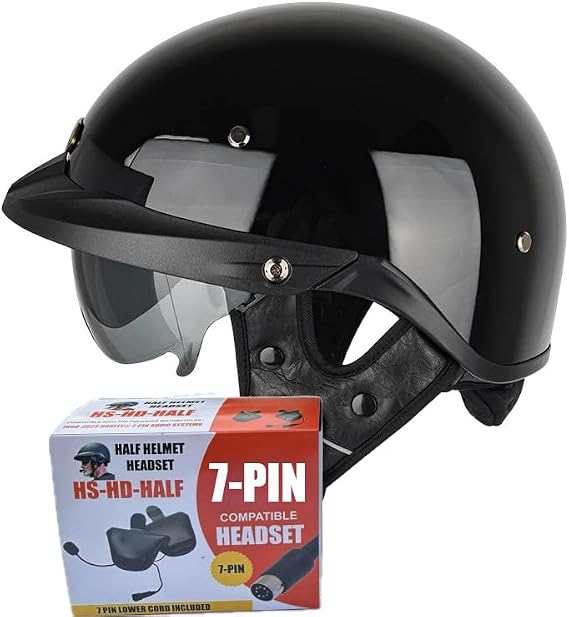 Soman H6 Half Helmet with Harley Compatible 7-Pin Headset