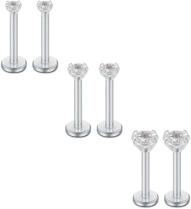 SCERRING 16G Lip Rings Clear CZ Labret Monroe Lip Ring Tragus Nail Helix Earring Stud Piercing Jewelry Bar Length 6mm 8mm 10mm
