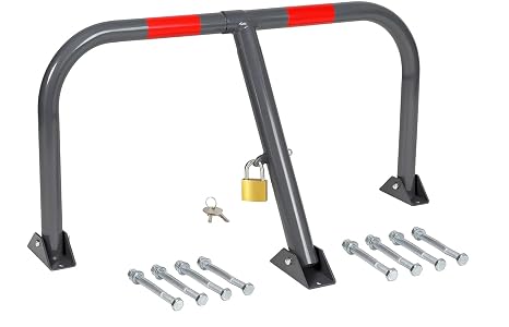 Foldable Steel Driveway Security Post 760mm - Lockable Driveway Barrier, Grey Bollard Includes Lock & Fixings for Car Parks
