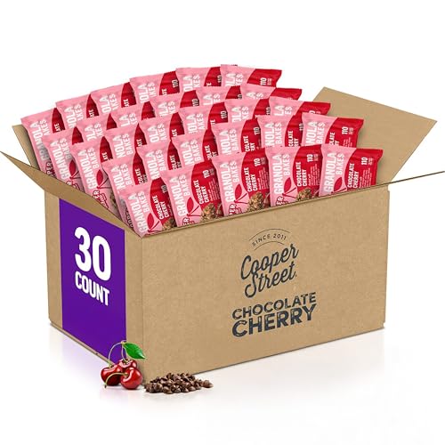 Cooper Street Granola Bars, Chocolate Cherry, 2 oz, 30 Pack, Satiating Granola Bars with Chia, Flax, Buckwheat and Oats, Individually Wrapped, Vegetarian Kosher