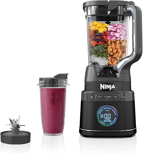 Ninja 2-in-1 Detect Power Blender Pro & Single Serve, 1200W Blender with 2L-Jug (1900ml Max Liquid Capacity) & 2x 680ml Cups, Blend Smoothies, Chop Vegetables & Mix Ice Drinks, Black, TB301EU