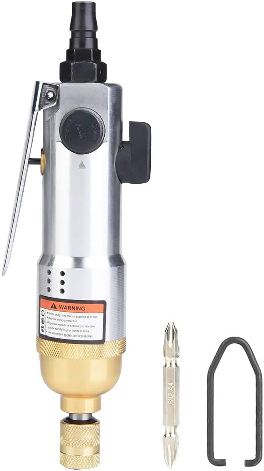 1/4In Pneumatic Air Screwdriver, Aluminum Alloy Pneumatic Air Screwdriver Straight Hand Industrial 8000-10500rpm Reversible Screw Driver with Screwdriver Bit for Industry Machine