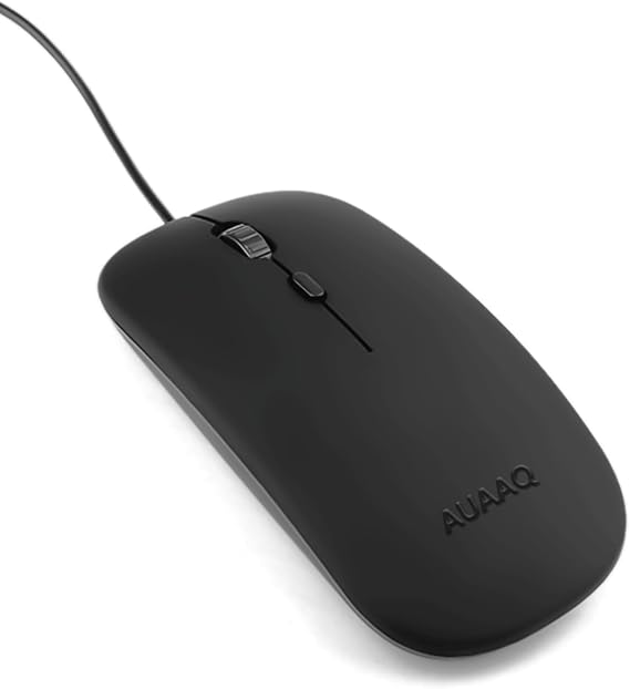 4-Button Wired USB Mouse with Slim Design, Dual DPI & Simple Comfort, Plug and Play for Mac Windows PC Laptop - Black