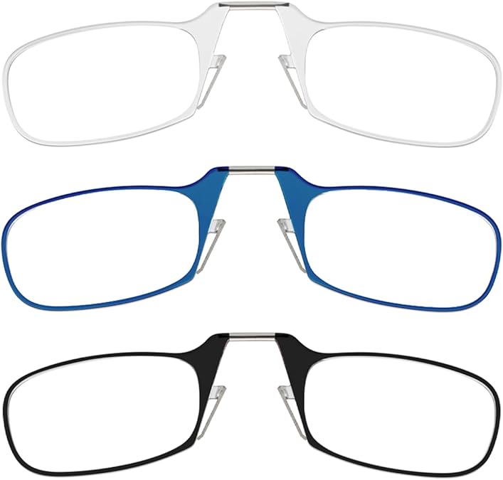 ThinOptics Multi-Pack Reading Glasses - Slim Armless Pocket Readers - 3 Pack Black, Clear, Blue 1.0x