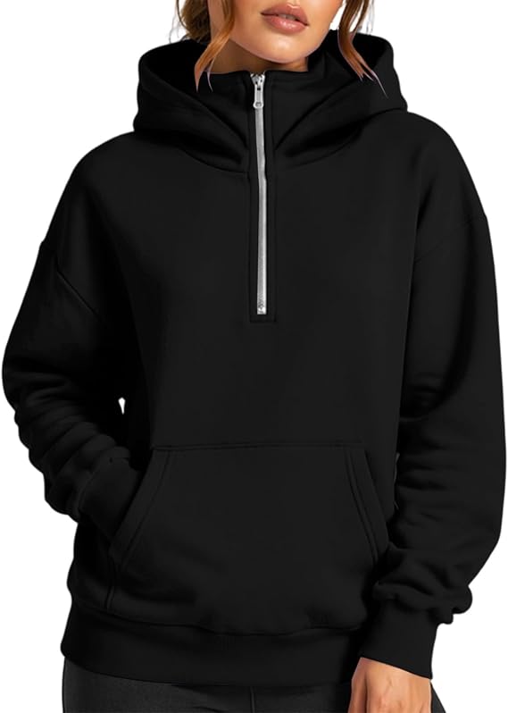 Womens Half Zip Up Hoodie - Fleece Oversized Cute Sweatshirt