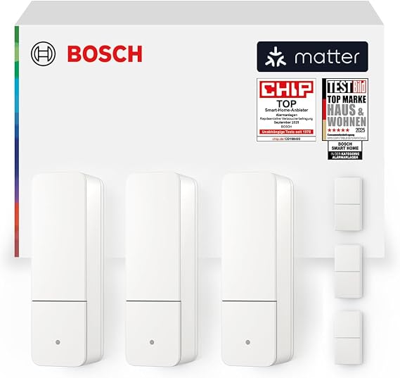 Bosch Smart Home Door/Window Contact II [+M] Smart Sensor for Energy-Efficient Heating Flexible Use in the Bosch Smart Home System or across Manufacturers in Matte Systems Set of 3
