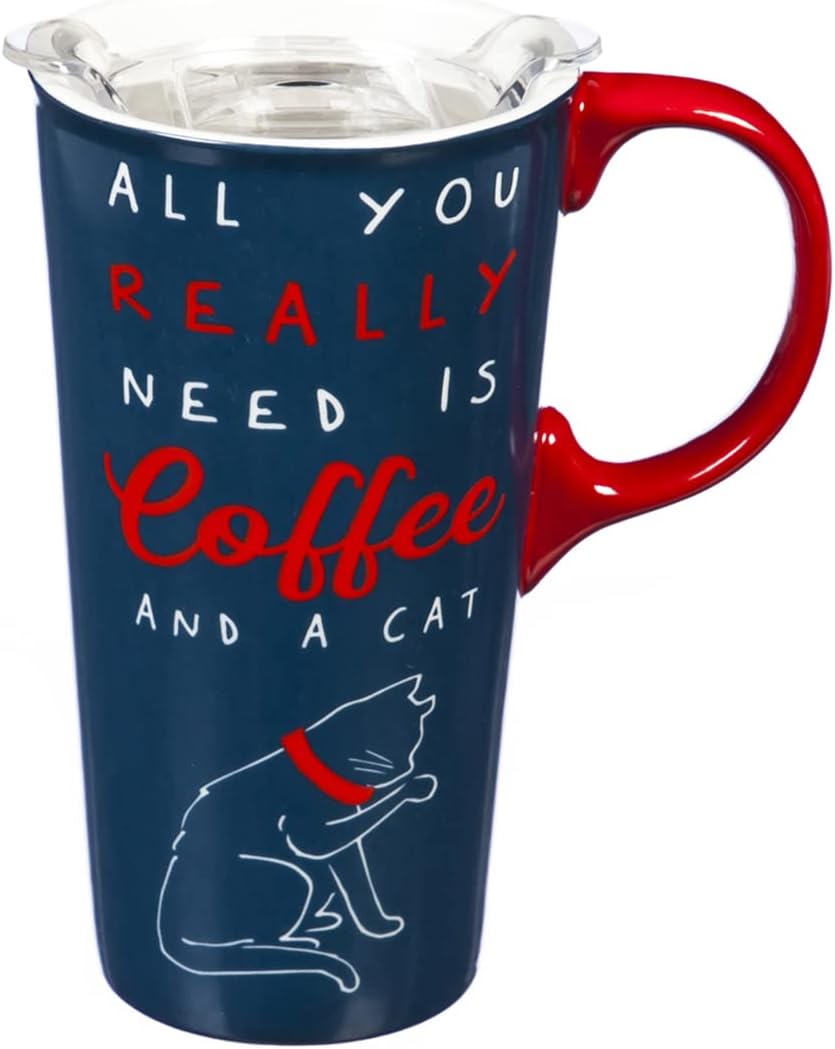 Ceramic Travel Cup, 17 OZ. ,wbox and Tritan Lid, Pet Pride, Cat