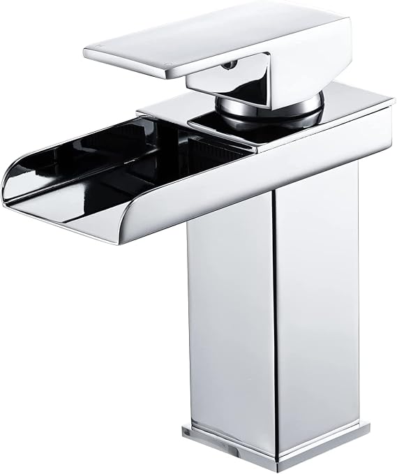 Waterfall Sink Mixer Tap - Bathroom Basin Taps with Square Single Lever - Chrome Faucet – Easy Installation Basin Taps Square Single Lever