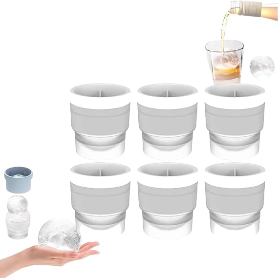 Ice Ball Maker Mold, 2.5 Inch Sphere Ice Cubes, 4/6PCS Reusable Silicone Large DIY Round Ice Cube Mold (6, White)