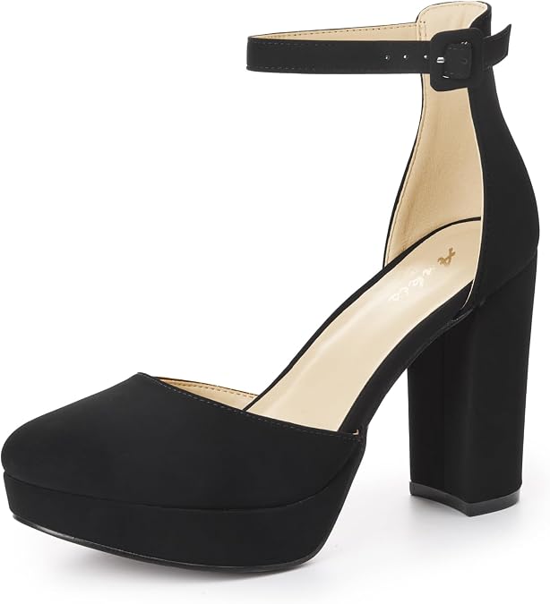 Ankis Platform Closed Toe Heels for Women, Round Toe High Chunky Pumps