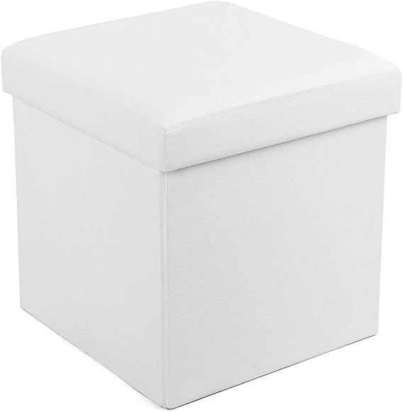 SONGMICS Depolama Alanlı Tabure, 300 kg'a Kadar Dayanıklı, Beyaz, 38 x 38 x 38 cm, LSF103