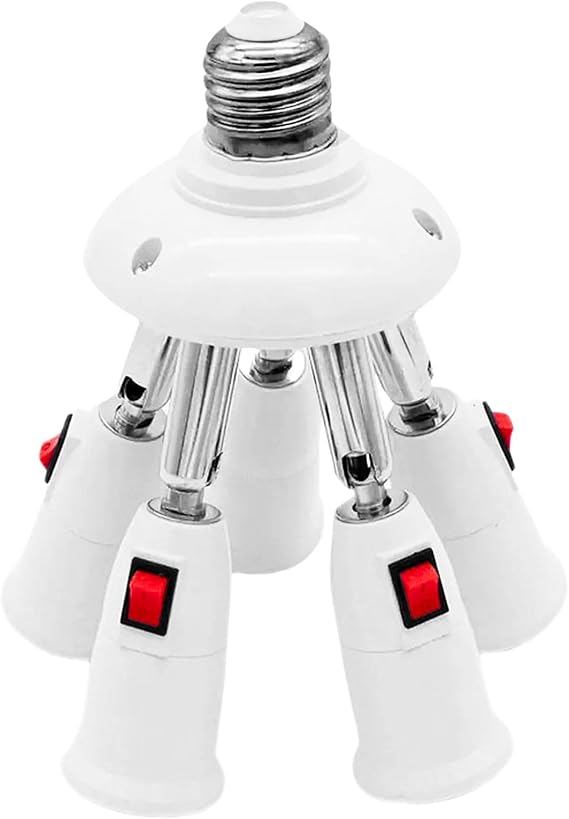 5-in-1 Light Socket Adapter, E26/E27 Multi-Socket with Switch