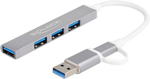DeLOCK USB Hub 4 Port Slim USB Hub with USB Type-C or USB Type-A, Computer Accessories