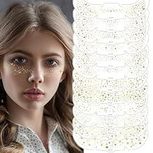 AIBEE Glitter Freckles, 12PCS Temporary Tattoos Fake Freckles Gold Body Face Glitter Sparkle Freckles Makeup Patches Rave Festival Party Accessories for Women Girls