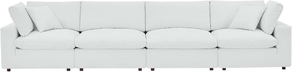 Casafoyer Commix Down Filled Overstuffed Vegan Leather 4-Seater Sofa