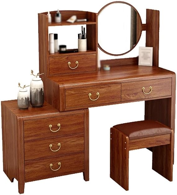 Dressing Table Solid Wood Retractable Dressing Table Multi-Functional Dressing Table with Makeup Mirror with Drawer Storage Dressing Table Dressing Table with Mirror(S100-140cm)