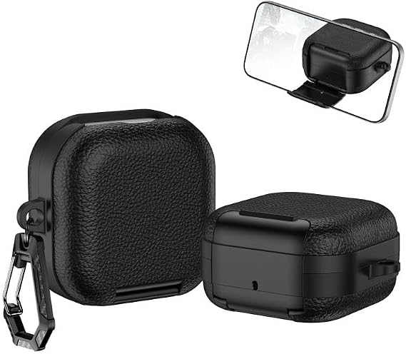 Rongep [Leather-Texture] Samsung Galaxy Buds4 Pro/Buds 4 için Kılıf [Fonksiyonel Stant/Güvenlik Kilidi Tasarımlı] Galaxy Buds4 Kulaklık Kılıfı Deri Görünümlü Samsung Buds 4 Pro Kılıf (Siyah)