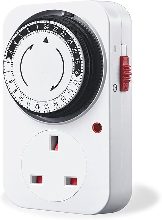 24 Hour Mechanical Timer Plug Socket UK,Digital Time Timer,Timer Switch,Energy Saving Plug Standard Size-Programmable Time Controller for Indoor Lights,Lamps and Home Appliances,CE Listed Smart Plugs