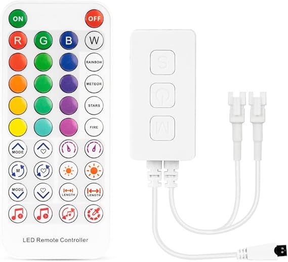 BTF-LIGHTING SP611E Bluetooth Sync Music Controller for APP/3Key Button/IR Remote Control Timer Mode with Dual Signal Output 600pixels/port Work WS2812B WS2811 for LED Pixel Strip(No Adapter or Light)