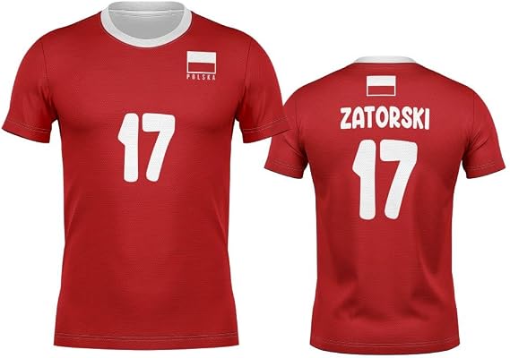 Poland National Volleyball Jersey, Red and White, Number 17, Custom Name
