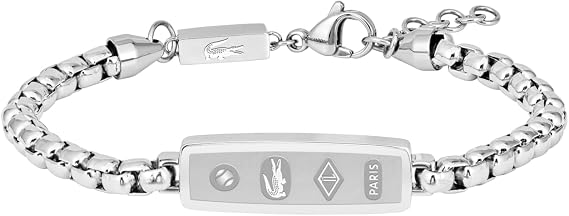 Lacoste District Bracelet - Mens Stainless Steel Box Chain with Logo - Sleek Modern Accessory