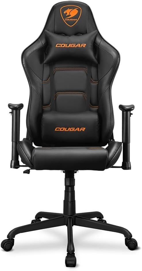 Cougar Armor Elite Ergonomic and Comfortable Gaming Chair with Head and Lumbar Support, Steel Frame and Base, Reclining Backrest, Tilt Mechanism, Premium Breathable PVC Leather, 2D Armrest, Black