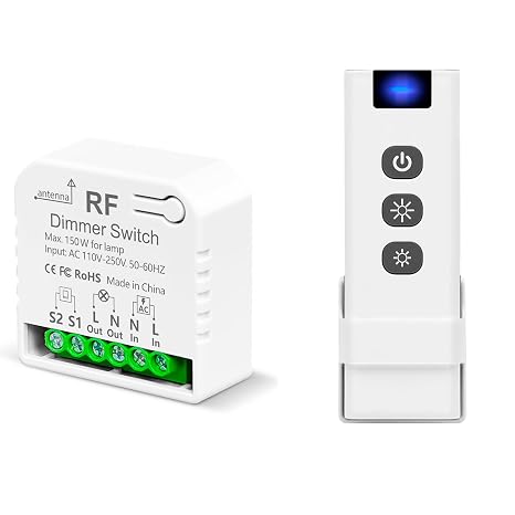 Wireless Dimmer light switch with remote controls, AC220V Dimmable switch control for LED and Halogen, Dimmable 50-200 VA/ 10W-150W,Compatible with wall panel dimmer switches(No need wifi)
