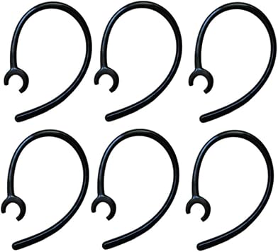 6 Pack Replacement Ear Hooks for Wireless Bluetooth Headset Earhook Clips Hook Loop - 8MM Clamp Headsets, Black